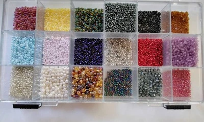 Seed Beads In 18 Section Container, Various Colors And Sizes - Image 1 of 4