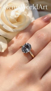 3 Ct Oval Cut Gray Color Diamond Lab Grown Gold Ring GemsWorldArt - Picture 1 of 4