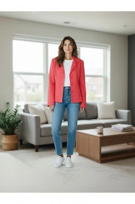 Blazer Mujer ESTILO & CO TALLA 10 DOS PARTES INFERIORES FALTADO FRENTE VENTA COMO ESTÁ Color Coral Foto 1 de 4