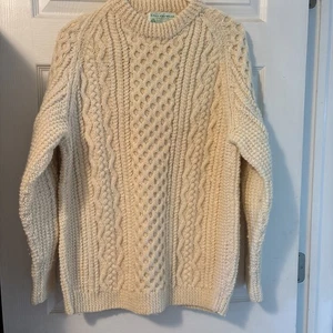 Kelly Knitwear Pullover Damen L Creme Aran Irish Knit Fischer Wolle Irland - Bild 1 von 7