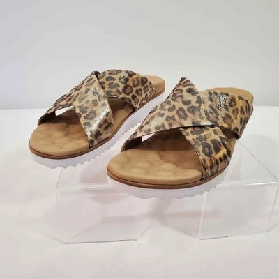 Sandálias femininas Walking Cradles 8.5 Hudson couro leopardo metálico novo  - Imagem 1 de 4