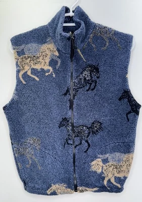 Colete de lã WINDHORSE vintage G/XL zíper completo cavalos ocidentais azul EUA bolsos dos anos 80 - Imagem 1 de 4