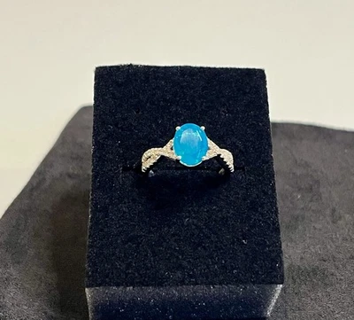 Paraiba Blue Opal Rhodium Over Sterling Silver Ring Size 8 - Image 1 of 4