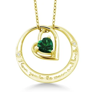 18K Yellow Gold Plated Silver "I love you to the moon and back" Emerald Pendant - Picture 1 of 4