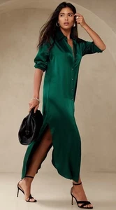 Banana Republic Women’s XXS Washable Silk Maxi Shirt Dress Emerald Green Buttons - Picture 1 of 9