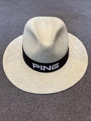Vintage Ping By Karsten Panama Straw Hat White Black Band Made in USA Large EUC - Image 1 of 4