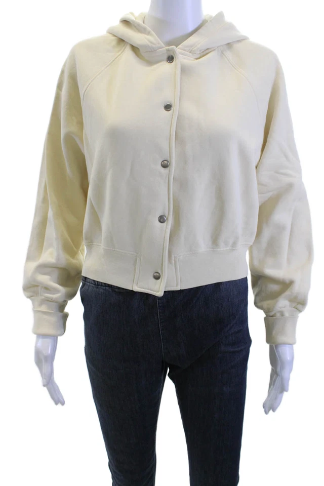 NSF Mujer Cárdigan Sudadera con Capucha Beige 100% Algodón A Presión Manga Larga Talla S Foto 1 de 4