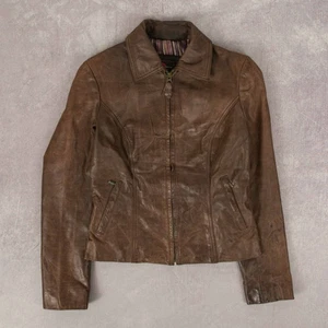 Vintage Y2K Full Zip Leather Jacket S Women's Brown Americana - Picture 1 of 8