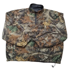 Vtg Duxbak Advantage Camo Black Fleece Pullover Jacket XL Reversible 1/4 Zip - Picture 1 of 15