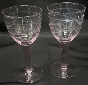 Vintage Rosa MCM Wein Cocktail Gläser mit Wirbeln 2er Set Pinkmas Silvester - Bild 1 von 3