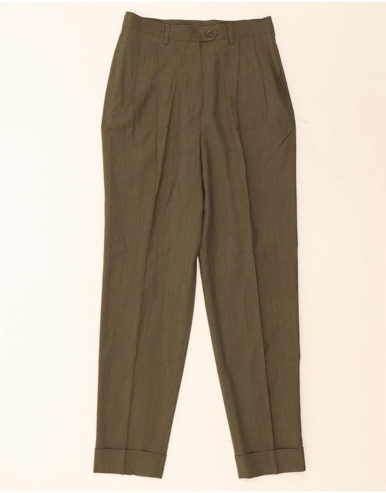 INCOTEX Womens High Waist Tapered Suit Trousers IT 42 Medium W26 L28 Khaki AS12 - Image 1 of 4