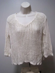 Suéter Calvin Klein Para Mujer Grande Crochet Tejido Abierto Blanco Pullover Manga Larga - Imagen 1 de 6