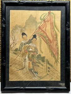 Pintura de arte de seda china hermosa bandera vestida con escena de mujer guerrera - Imagen 1 de 22