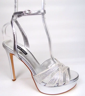 Nine West Wngobig2 Platform Heels Sandals Women's Size 9.0 M, White Glitter, NEW - Image 1 of 4