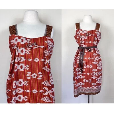 vintage 60s pixel tiki print caftan | mod tunic mu mu | boho hippie mini dress - Image 1 of 4