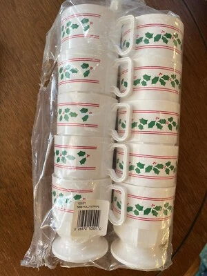 10 tazas de Navidad vintage Anchor Hocking huevo nog café chocolate caliente acebo Foto 1 de 3