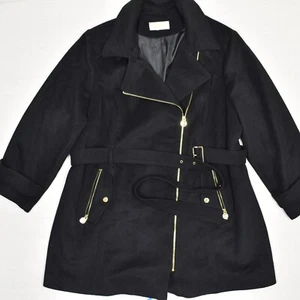 Michael Kors Women's Belted Trench Parka Coat Zip Solid Wool Black Size 4X - Picture 1 of 8