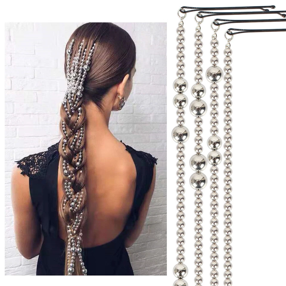 Acessório de cabelo feminino estilo boho corrente de cabelo borla prata miçangas 4 peças - Imagem 1 de 4