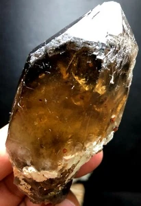 122g Nuevo Raro Negro Cuarzo Ahumado Punta de Cristal y Granate Spessartine Z436 - Imagen 1 de 7