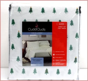Juego de sábanas de franela 100 % algodón peso pesado Cuddl Duds pino de Navidad reina - Imagen 1 de 6