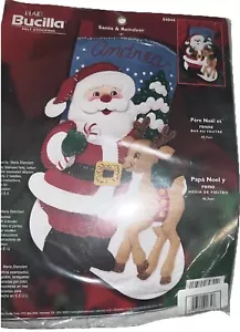 Kit de Medias Bucilla Navidad Fieltro Cuentas 2002 Papá Noel y Reno #84844 Nuevo de Lote Antiguo De Colección - Imagen 1 de 2