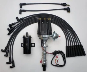 small cap CHEVY 348 409 Big Block BLACK HEI Distributor + 45k Coil + Plug Wires - Picture 1 of 5