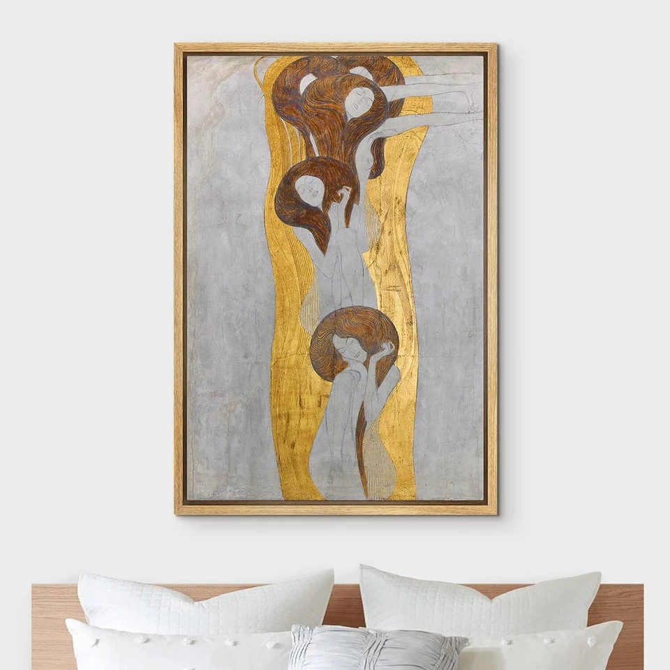 Impresión en lienzo arte de pared enmarcado Wall26 dorado Beethoven Frieze de Gustav Klimt Foto 1 de 4