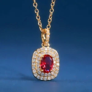 2.00 Ct Oval Cut Simulated Red Garnet Women's Pendant 14K Yellow Gold Plated - Picture 1 of 4