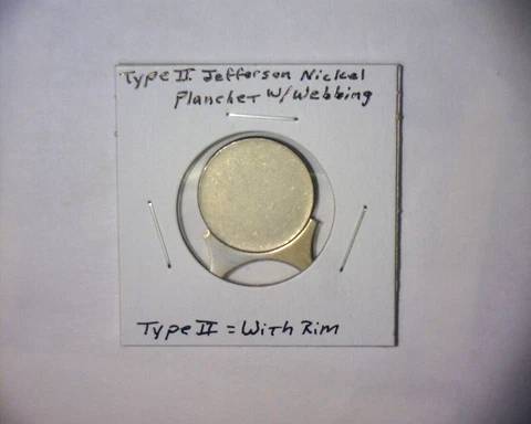 JEFFERSON NICKEL PLANCHET "TYPE 2" WITH WEBBING INCLUDED US ERROR Coin (W/ Rim) Cover