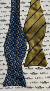 Rare Brooks Brothers 2 Sided Blue & Yellow Self Tie Adjustable Bow Tie Silk - Picture 1 of 4