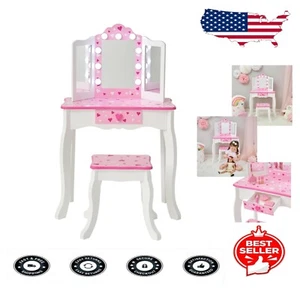 Charming Little Princess Vanity Set with LED Lights and Storage Drawer for Kids - Picture 1 of 9