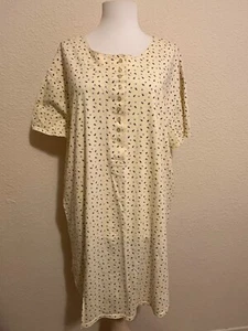 Amanda Stewart 1X Yellow Blue Floral 100% Cotton Knit SS Button Placket Gown - Picture 1 of 6