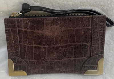 Cartera Muñequera Foley & Corinna Enmarcada Brownie Cuero Marrón Cocodrilo Repujado  Foto 1 de 4