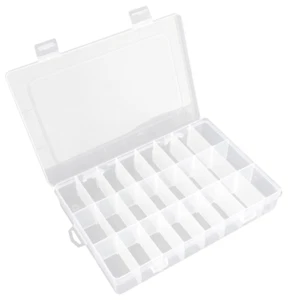 Clear Plastic Organizer Box w/ 24 Grid Compartments Adjustable Dividers Storage - Picture 1 of 7
