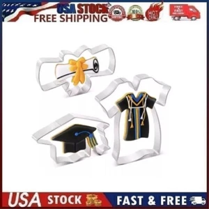 3pcs Graduation Cookie Cutters Stainless Steel Molds Graduation Cap Gown Diploma - Picture 1 of 11