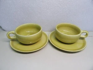 Set of 2 Steubenville American Modern Chartreuse Russel Wright Cups & Saucers - Picture 1 of 5