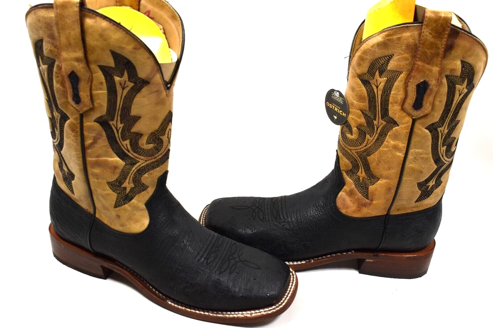 Corral Western Boots Mens 9.5 EE SMOOTH Ostrich Embroidery Black Honey A4147
