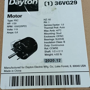 DAYTON 36VG29 HVAC MOTOR 1/20 HP-115V-1550 RPM (3SPD) Type PSC 0.8 A - Picture 1 of 9