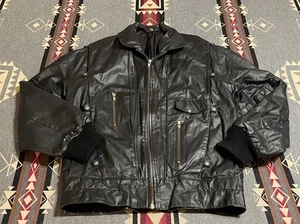 Pierre Balmain Paris Buenos Aires Black Leather Bomber Jacket Size 2 Zip Vtg T41 - Picture 1 of 9