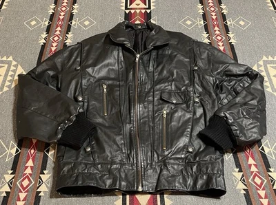 Pierre Balmain Leather Bomber Jacket 2 Zip Black Buenos Aires Vtg T41 - Image 1 of 4