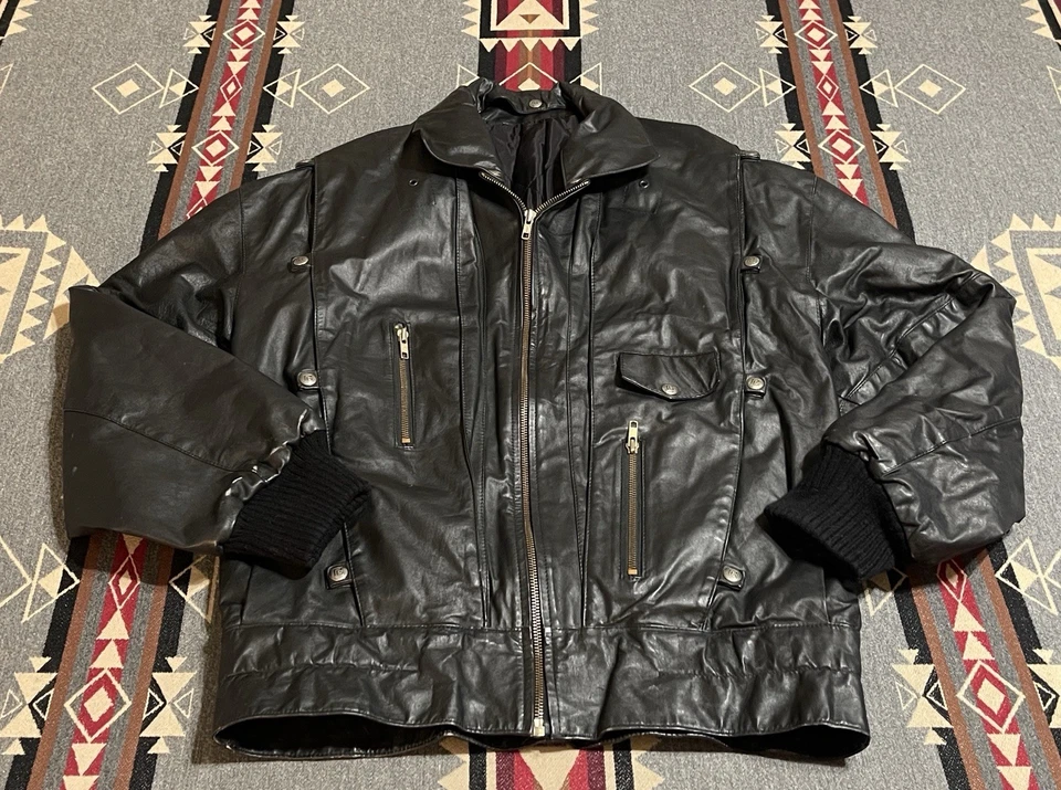 Chaqueta Bomber Pierre Balmain Paris Buenos Aires Cuero Negro Talla 2 Cremallera De Colección T41 Foto 1 de 4