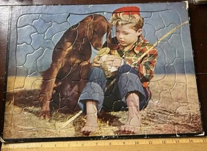 Boy and Dog Fishing, Can Worms, Tray Puzzle Built Rite Sta-N-Place, 11 x 15 in. - Picture 1 of 2