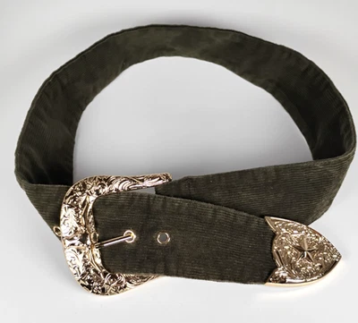 Womens COTTON Corduroy Western Belt Steer Star Texas Cowboy Olive Army Green 40" - Image 1 of 4