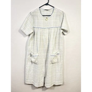 Vintage Plaid Zip Robe Flower Zipper Pull L Cottagecore Cabincore Grannycore - Picture 1 of 6