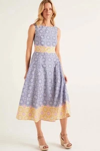 Neu mit Etikett Boden Deborah Renaissance Midikleid Sonnendruck blau Kachel Resort US 22 W0562 - Bild 1 von 12