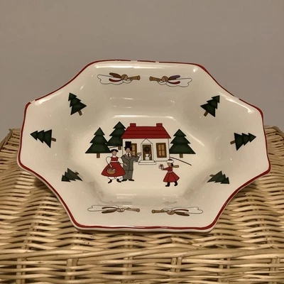 Masons Ironstone Christmas Village Hexagonal candy Dish~  Marsten-Mandrajji - Image 1 of 4