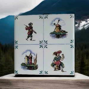 Markierte Delfter Fliese Made in Holland Windmühlen Holländer handbemalt Vintage  - Bild 1 von 15