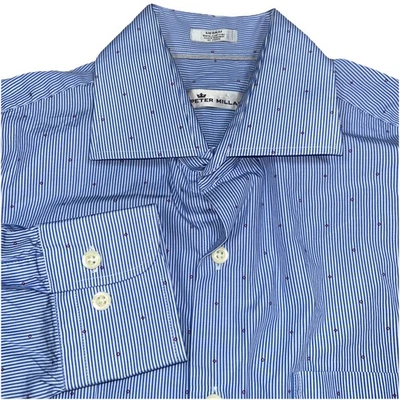 Peter Millar Shirt Mens Med Blue Button Down Striped Diamond Long Sleeve Preppy - Image 1 of 4