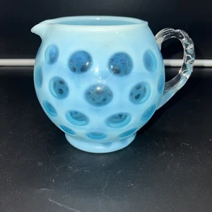 Vintage Fenton Blue Coin Dot Opalescent Squat Pitcher RARE - Bild 1 von 9
