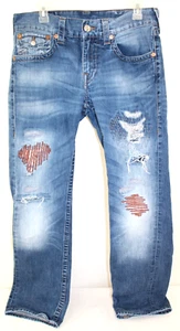 Pantalones de mezclilla True Religion para hombre 33 cosidos sin escape rectos con solapa bolsillos azules - Imagen 1 de 17